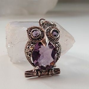 AMETHYST MARCASITE GEMSTONE OWL PENDANT